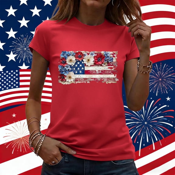 American Flag Shirts for Women 4th of July T-Shirt Graphic Patriot Tee USA Flag Shirt Tops