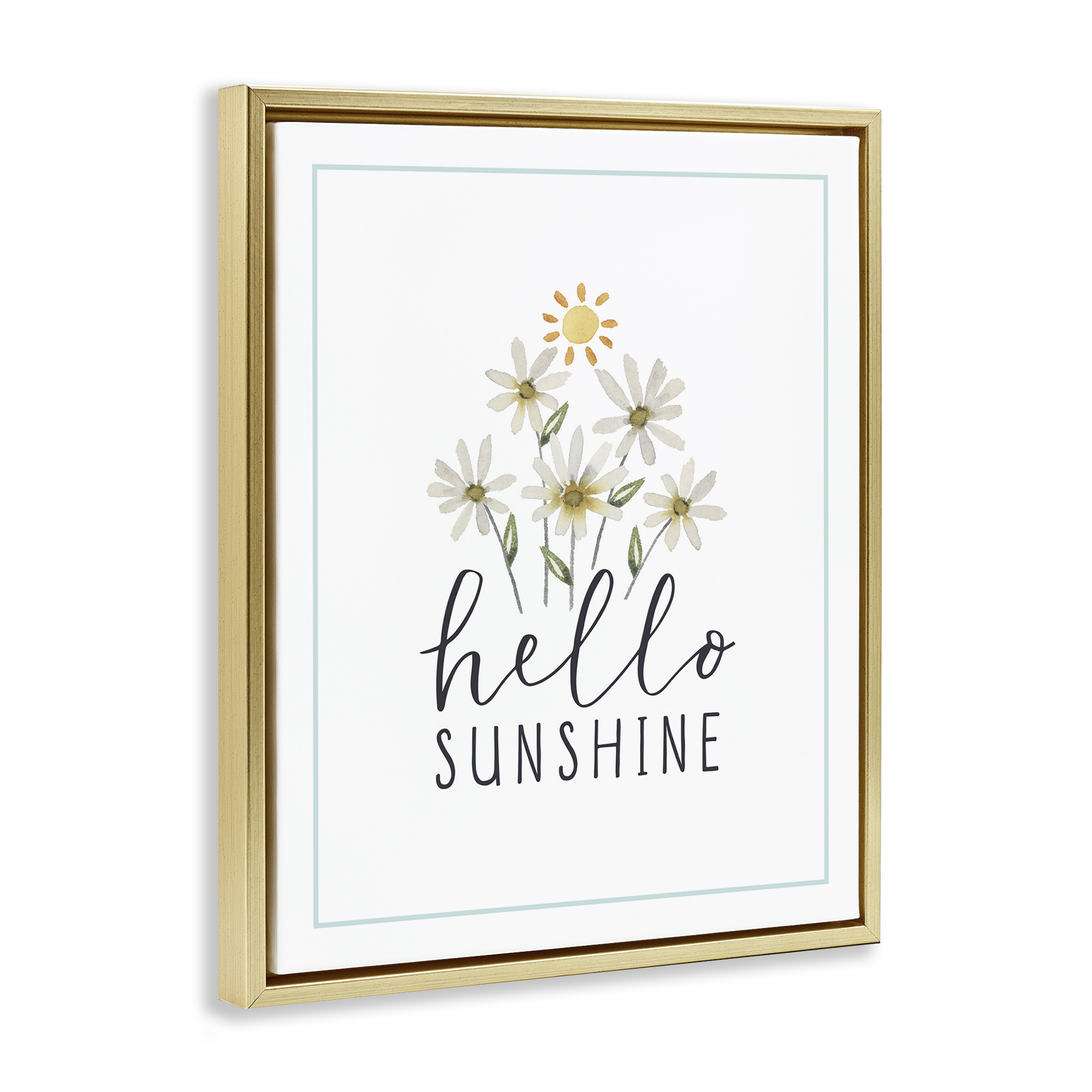 Stupell Industries Hello Sunshine with Daisies Botanical & Floral Painting Gold Floater Framed Art Print Wall Art, 25 x 31