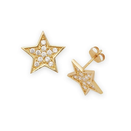 14k Yellow Gold Cubic Zirconia Big Star Fancy Post Earrings - Measures 12x12mm