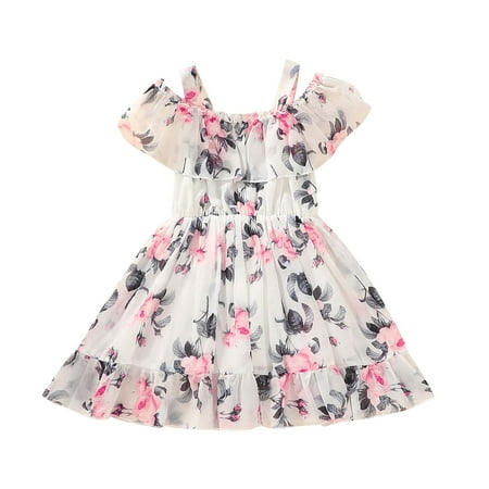 

YWDJ 9 Months-6 Years Girls Dress Toddler Kids Summer Sling Chiffon Skirt Princess Dress Sling Dress Pink 1-2 Years