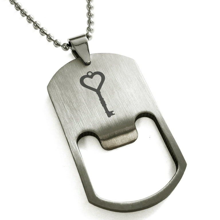 Stainless Steel Key to My Heart Engraved Bottle Opener Dog Tag