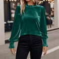 thumbnail image 7 of Oplxuo Womens Velvet Tops Frill Mock Neck Puff Long Sleeve with Smocked Cuffs Fall Fashion Elegant Outfits Clothes 2025, 7 of 7