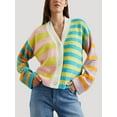 thumbnail image 2 of Womens Striped Cardigan Sweaters V Neck Open Front Button Up Color Block Fuzzy Loose Knit Coats Pink Green M, 2 of 6