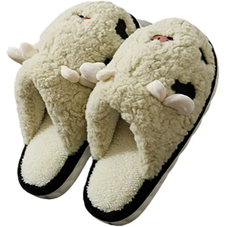 

PIKADINGNIS Unisex Fluffy Cow Slippers Animal Style Plush Winter House Slippers Fleece Lined Cozy House Shoes 2022