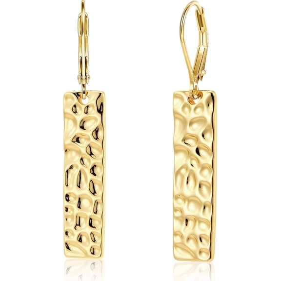 YMCSTONEMA  Dangle Earrings For Women, 14K Gold Plated French Leverback Earrings, Hypoallergenic Lightweight Statement Hammer Square Bar Long Drop Earing For Women Trendy J[eo502]