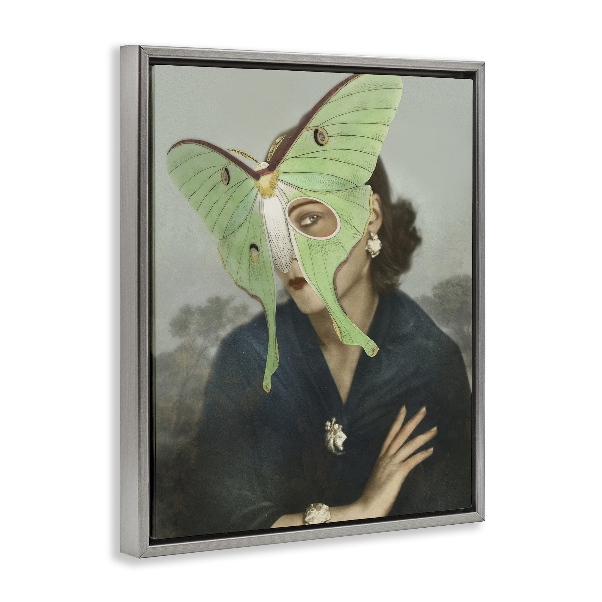 Stupell Industries Naturalist Portrait with Moth Gray Framed Floater Canvas Wall Art, design by Victoria Barnes
