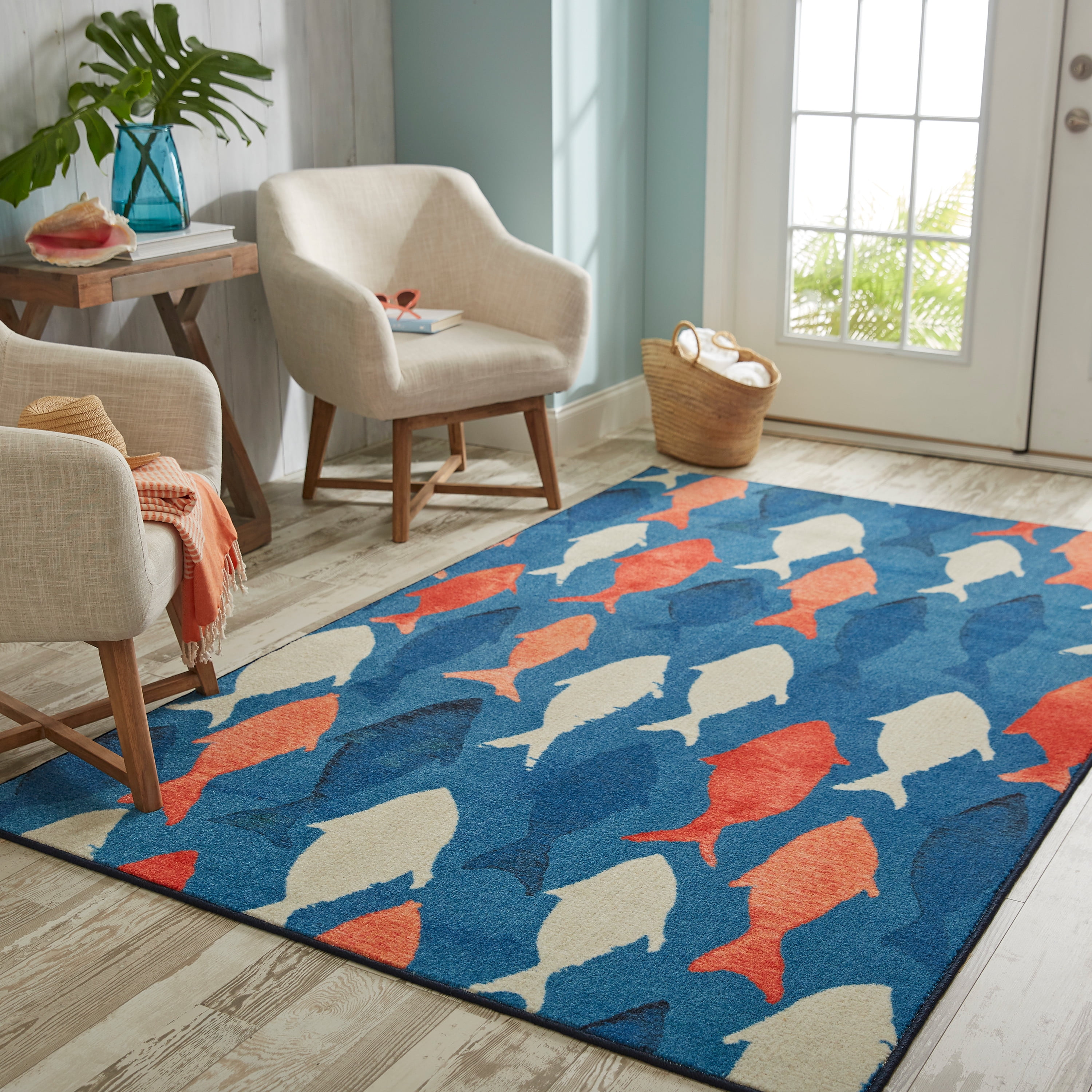 Rugs area walmart Mohawk Home Prismatic Coastal Catch Navy Transitional Nature Coastal