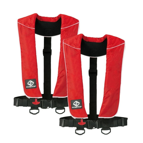 FLOATTOP Adult Universal Size 2pcs Red Inflatable Life Jacket with 33gram co2 Cylinder
