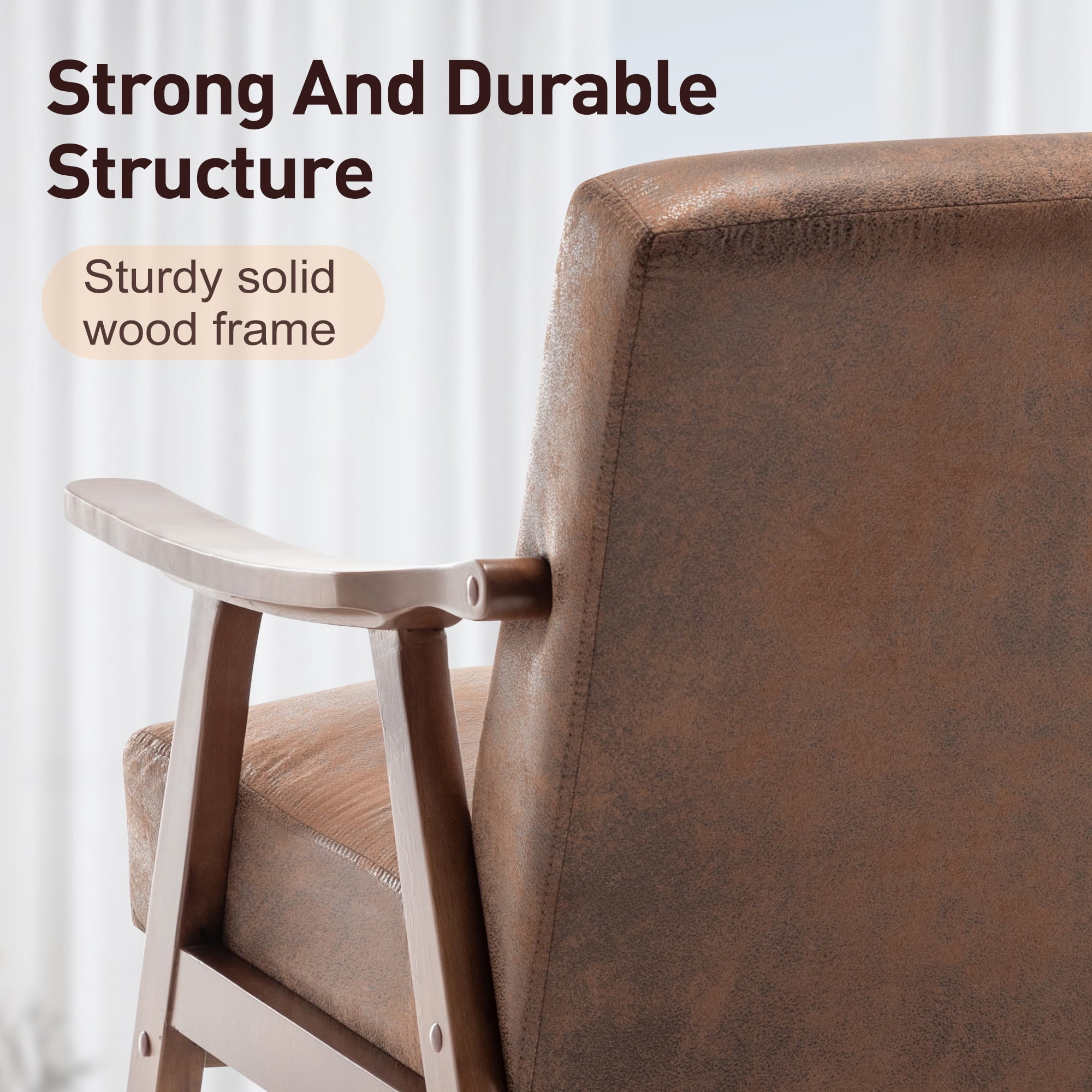 Mid-Century Modern Accent Chair, Velvet Upholstered Lounge Chair with Solid Wood Frame, Extra-Thick Backrest Wingback Chair for Living Room, Bedroom, Reading Nook