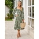 thumbnail image 3 of Vestido largo Simplee para mujer, manga larga, verde primaveral, floral, 3 of 6