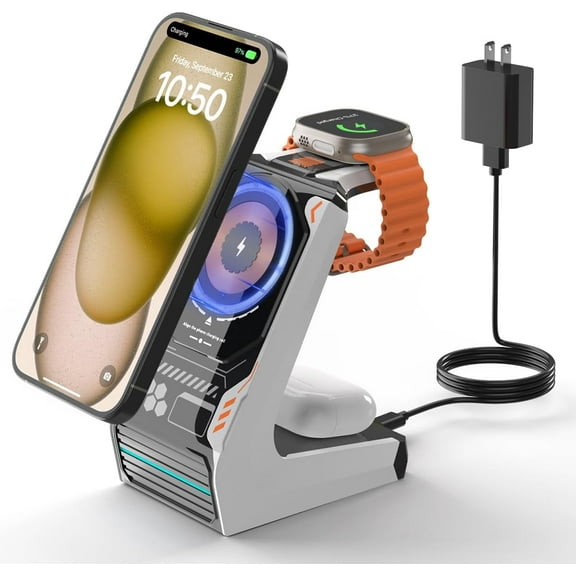 3-in-1 Magnetic Wireless Charging Station for iPhone, Apple Watch, and AirPods, White