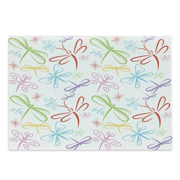 Dragonfly Cutting Board, Insects Winged Freedom Colorful Animal Illustration, Decorative Tempered Glass Cutting and Serving Board, Large Size, Multicolor, by Ambesonne