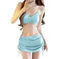 thumbnail image 2 of YueHuiYing Women's Solid Color Light Blue Ruffled Hem Two Piece Bikini Swimsuit For Vacation Pool Parties And Summer Getaways, 2 of 5