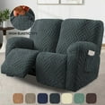 thumbnail image 3 of Lavish Cover Stretch Recliner Loveseat Cover, Non-Slip Slipcovers for Recliner Loveseat, Washable Furniture Protector with Pocket & Elastic Bottom for Kids Pets, 2 Seaters, Dark Gray, 3 of 9