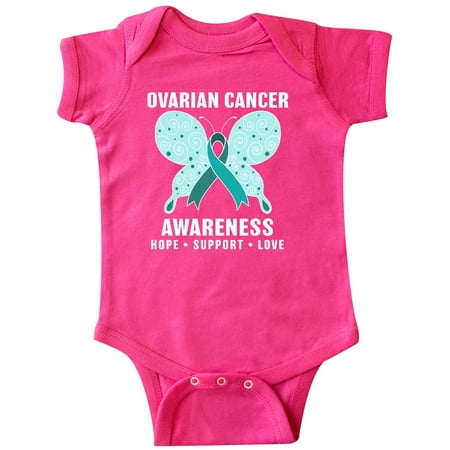 

Inktastic Ovarian Cancer Awareness Hope Support and Love Gift Baby Boy or Baby Girl Bodysuit