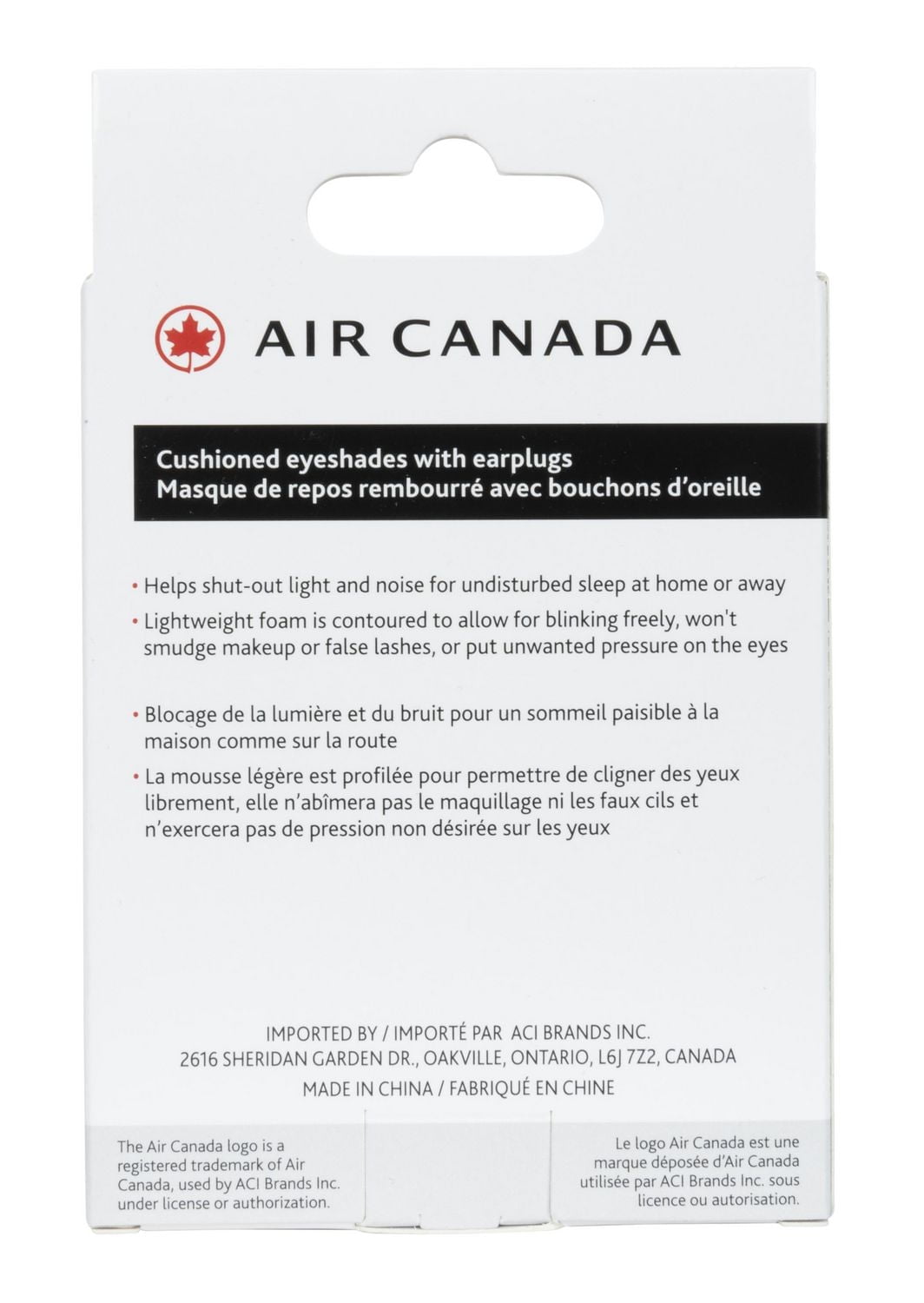 Air Canada Cushioned Satin Sleep Masks with Earplugs, Eyeshades with Earplugs