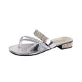 thumbnail image 2 of Fankiway Women's Low Heel Flip Flops Rhinestone Woven Strap Non-Slip Comfortable Beach Slippers Summer Plus Size Silver 9, 2 of 9