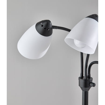 Mainstays 3 Head Adjustable Floor Lamp, Black with White Plastic Shades, Classic, Young Adult, Adult use.