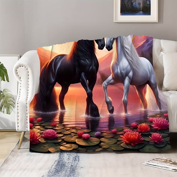 Cozy Ultra Soft Flannel Horse Love Throw Blanket Warm & Plush for All Seasons Perfect Gift for Friends & Family Ideal for Bed Sofa Travel & Outdoor Adventures
