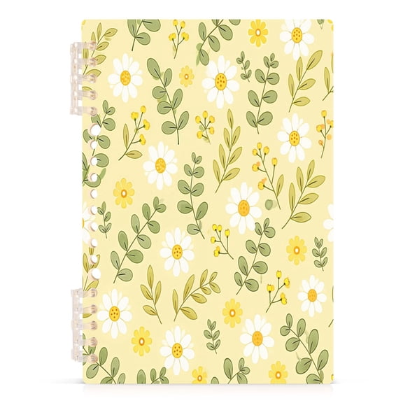 A5 Spiral Notebook 60 Sheets 80gsm Paper Ruled Journal Daisies and Leaves Pattern