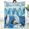 thumbnail image 2 of Creowell Penguin Polar Bear Icebergs Flannel Blankets for Couch Bed Sofa, Durable Soft and Warm Lightweight Blanket, Multifunctional for Travel, Camping, Chair, All Season Gift 50x60in, 2 of 7