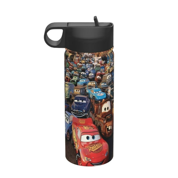 Cars Kids Insulated Water Bottle With Straw - 18 Oz Stainless Steel Double Wall Vacuum Cup, Leakproof, Bpa Free, Suitable For Boys And Girls