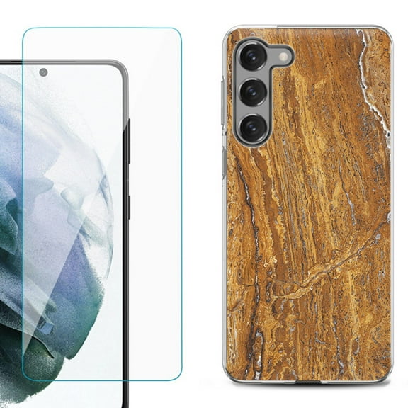Shockproof Fashion Phone Case for Samsung Galaxy S23  / S23 Plus 5G, with Tempered Glass Screen Protector, by OneToughShield ® - Marble / Earth