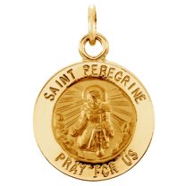 Necklace 14k Yellow Gold 12mm Polished Round St. Peregrine Medal Pendant for Women - .8 Grams