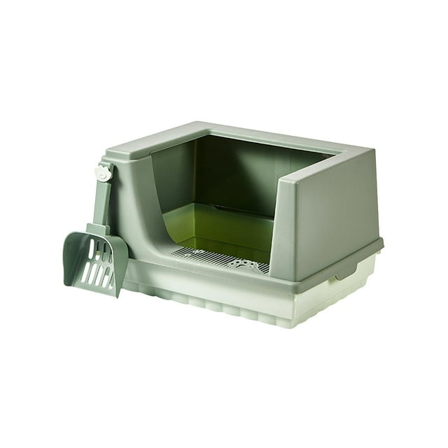 lionlar Cat Litter Box Litter Tray Bottom Detachable Semi Enclosed with Portable Antiing Green S