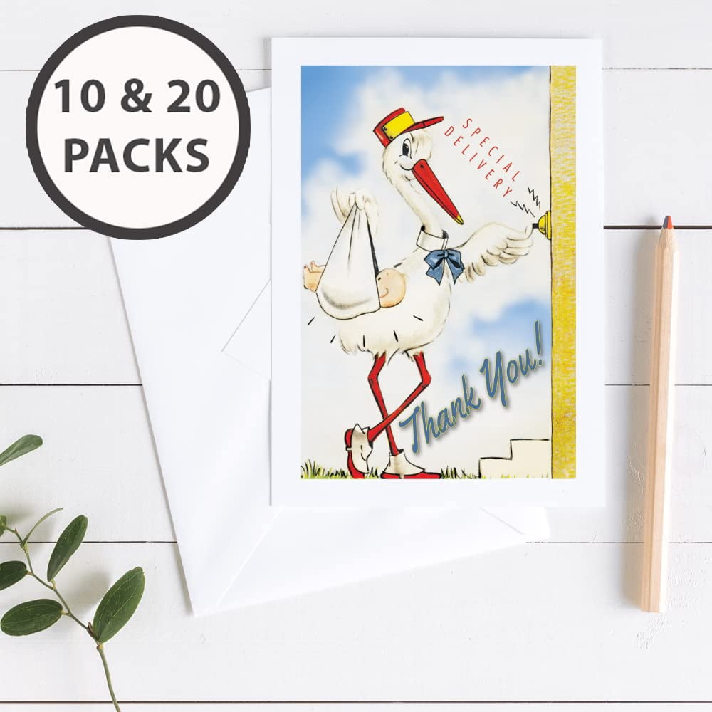 Stork Baby Shower Thank You Greeting Cards | 36 Pack Bulk Set (4x6)