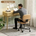 thumbnail image 3 of LAZZO 40” Small Writing Desk with Drawers, Modern Vanity Desk for Home Office and Small Spaces, Natural Wood, 3 of 8