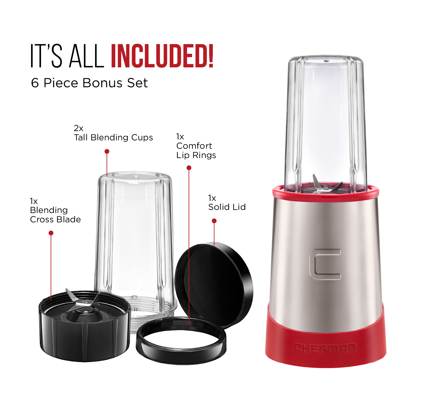 Chefman Ultimate Personal Smoothie Blender, Red - image 3 of 7
