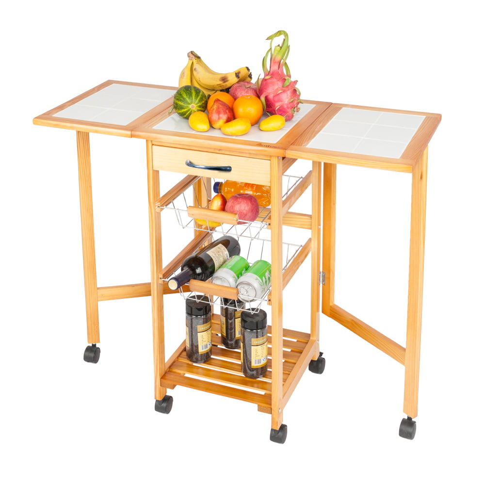 Kitchen Carts, Foldable Microwave Oven Stand Storage Cart on Wheel with