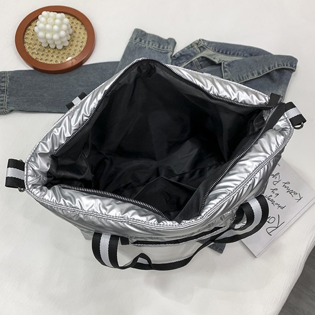 Bolso Con Asa Superior Bolso bandolera de nailon para mujer, diseño con espacio, bandolera acolchada, de color liso