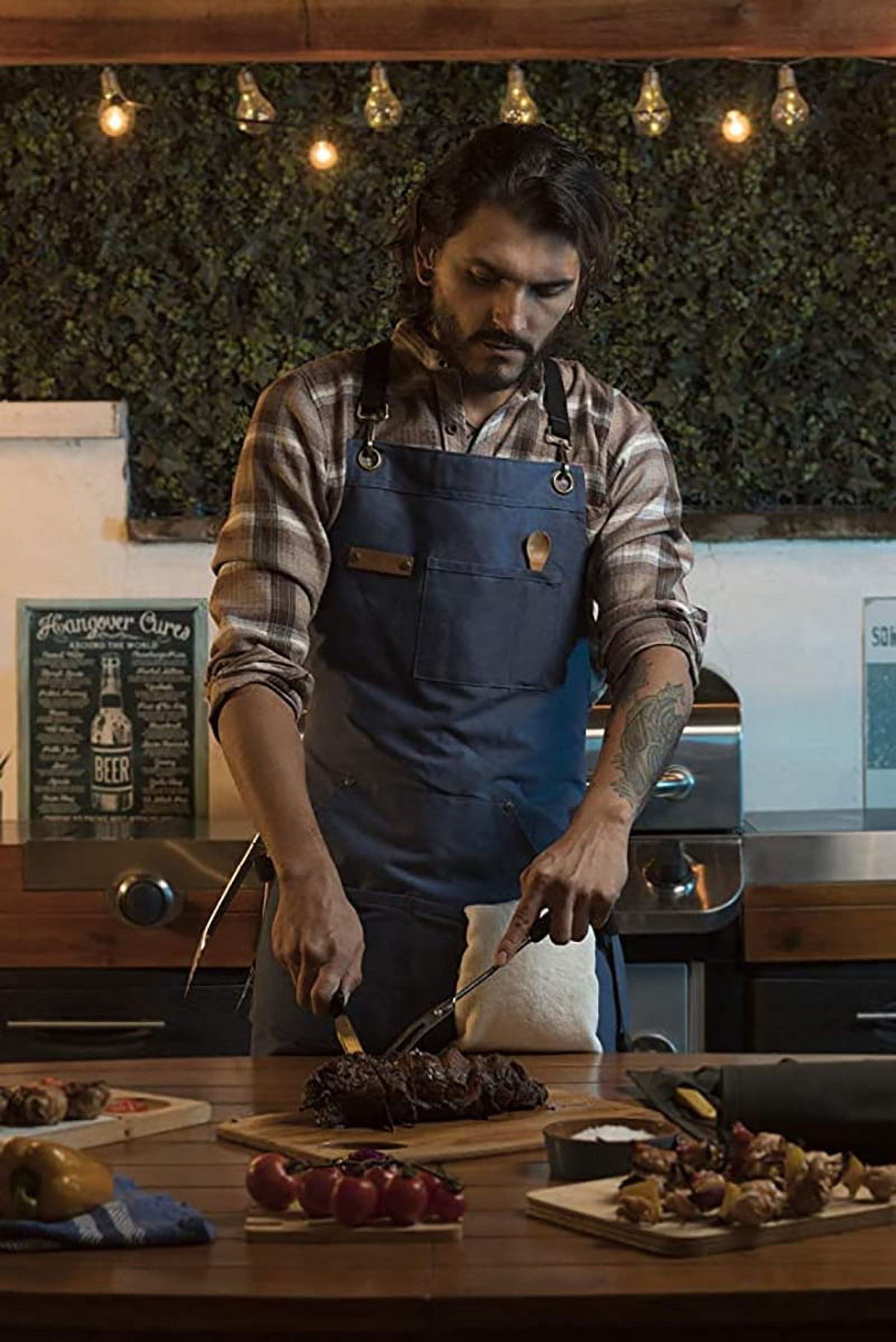 Work Apron for Men, Professional Chef Apron, 100% Cotton Canvas Cross Back Aprons with Pockets for Cooking, Grilling, BBQ, and Kitchen Work, Durable & Stylish Adjustable up to XXL