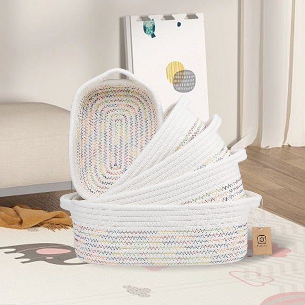 Cesta de regalo de cuerda de algodón vacía hecha a mano 5 uds cesta de juguete tejida para dormitorio de guardería