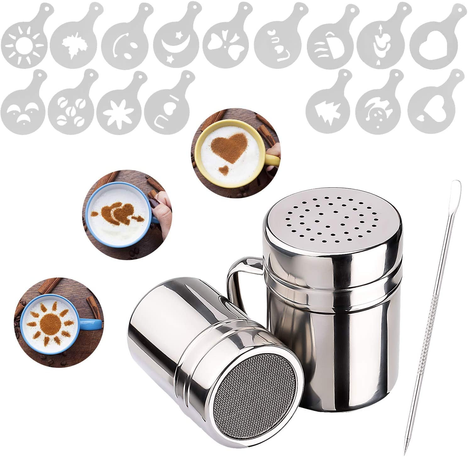 Cuisinox Stainless Steel Chocolate/Icing Sugar/Cocoa Powder/ Shaker Duster Coffee Stencils Cappuccino Latte Art