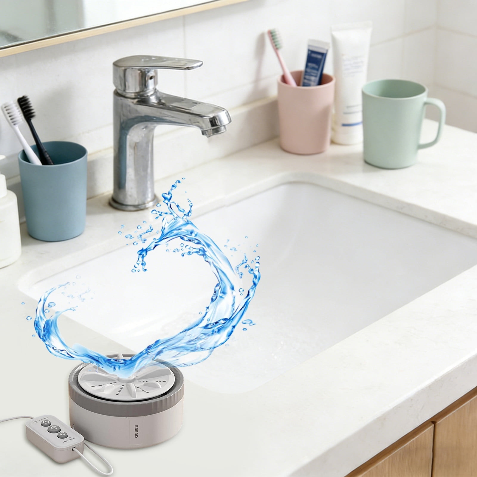 Portable Mini Washing Machine – Turbine Laundry Device for Travel & Home, Plug-in Operation with Timer & Speed Control, Compact Rotating Washer for Small Items
