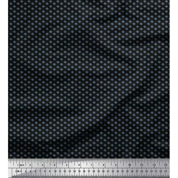 Soimoi Black Cotton Duck Fabric Dot Ikat Printed Craft Fabric by the Yard 44 Inch Wide