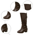 thumbnail image 6 of Rokment Wide Calf Knee High Riding Boots for Women 2025 Fall Winter Roman Vintage Casual Leather Buckles Strappy Pointed Toe Chunky Heeled Motorcycle Cowboy Tall Boots Brown Size 7.5, 6 of 9
