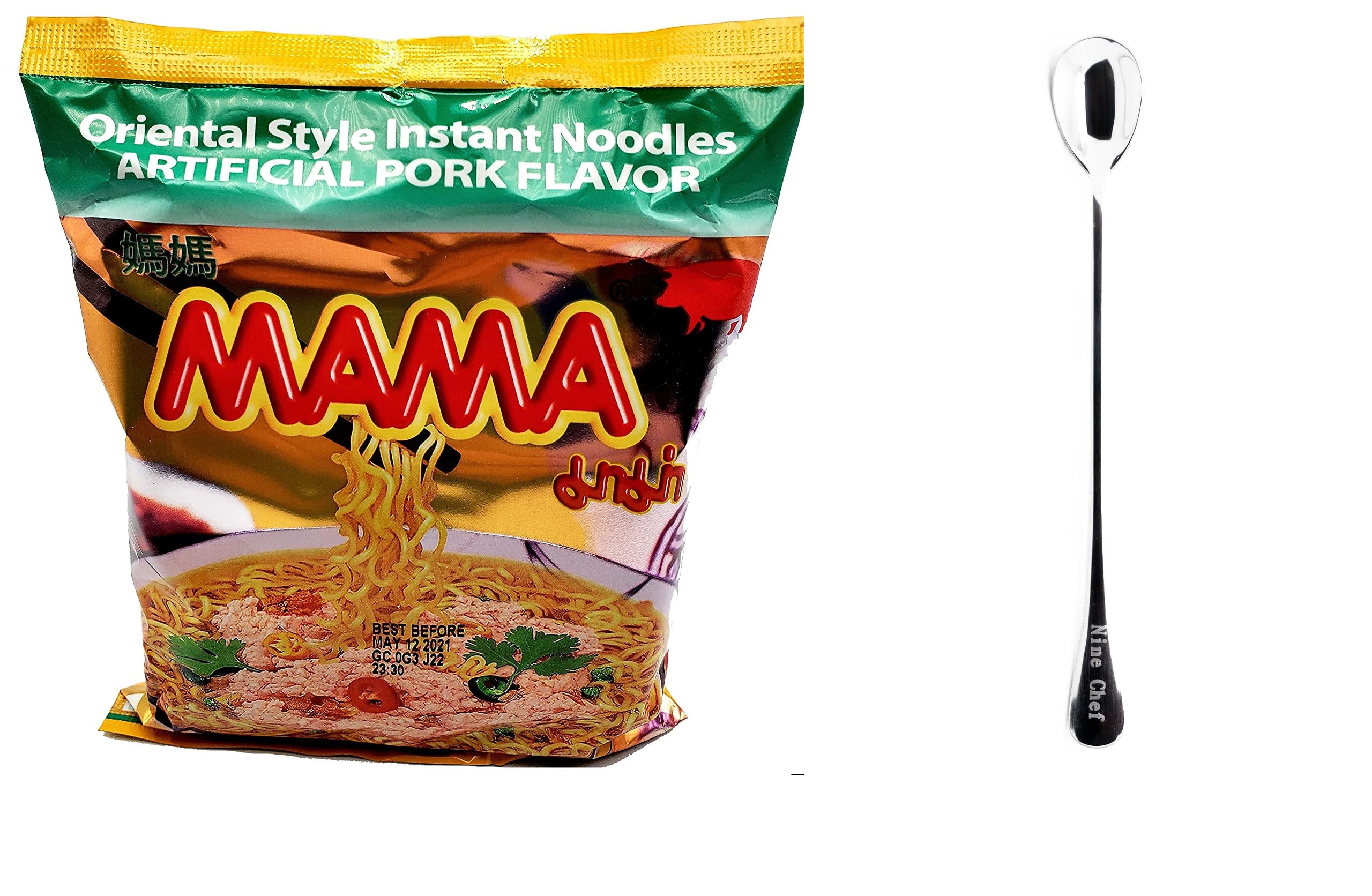HCG Mama Noodles Pork Ramen Variety 24 Pack with Chopsticks, Original, Spicy, Tom Yum and Rice Vermicelli Spicy Pork (Moo Nam Tok) 6 Each