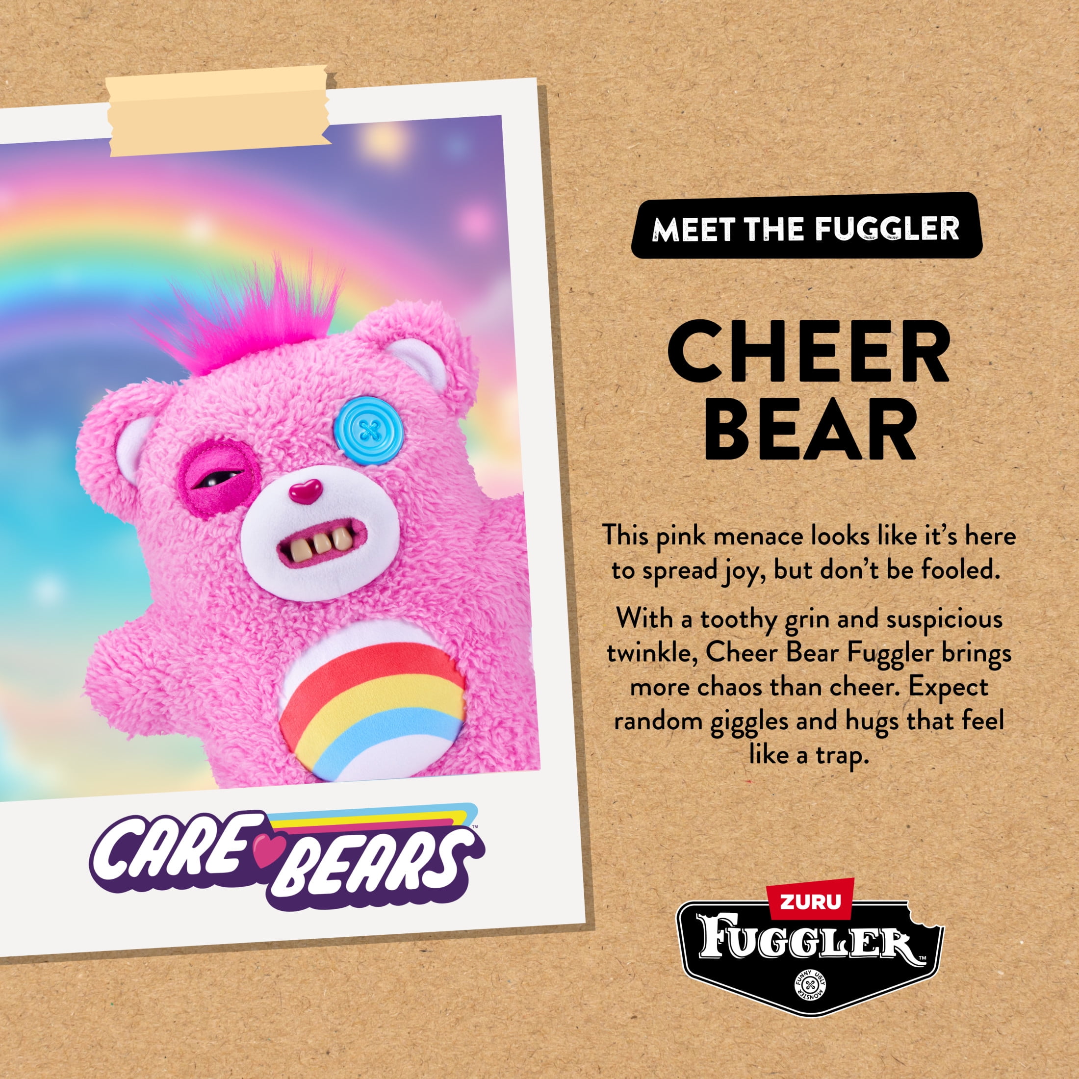 Fuggler Care Bears 9 inch (Cheer Bear), Funny Ugly Monster Stuffed Animal Toy by ZURU