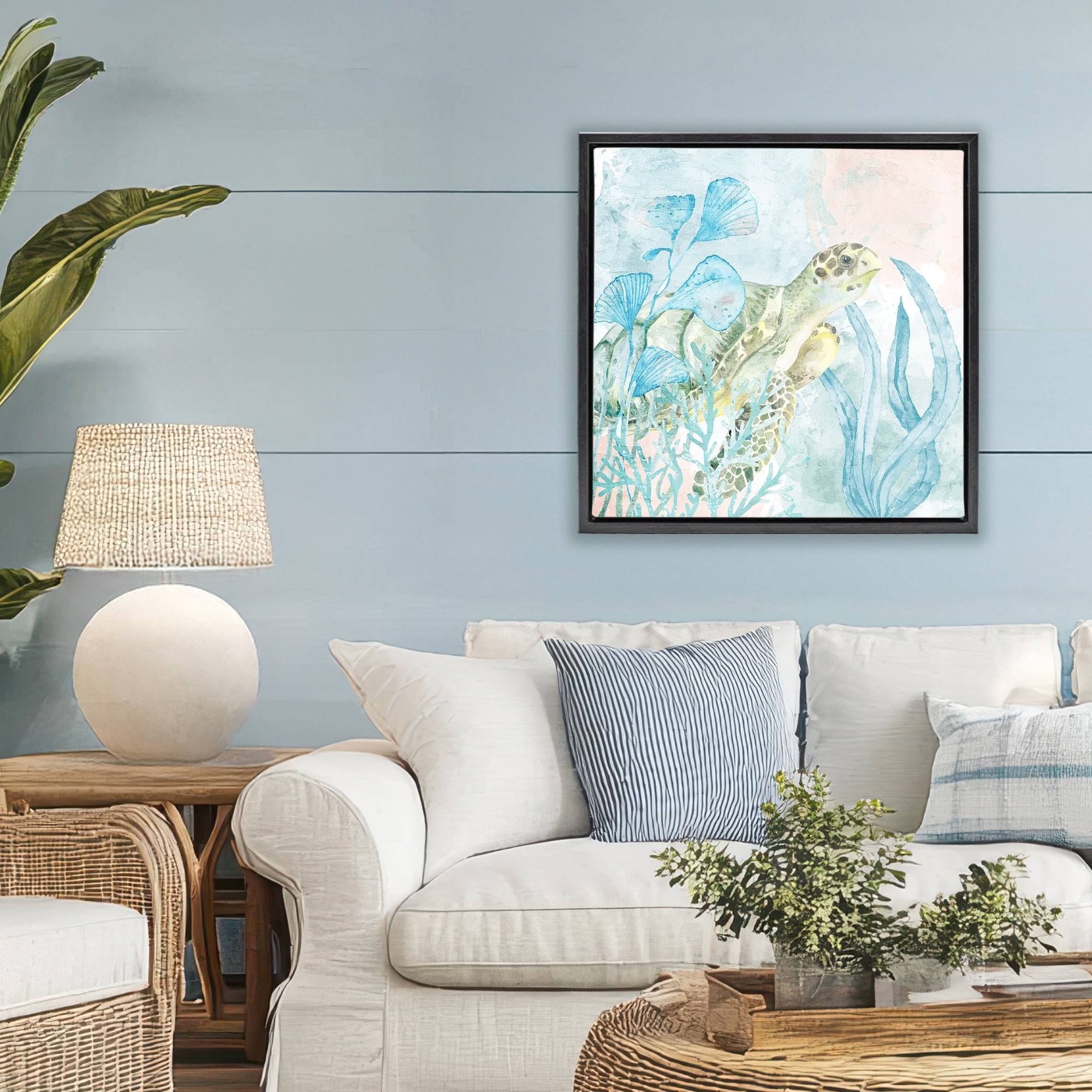 Stupell Industries Sea Swim Turtle Black Framed Floater Canvas Wall Art, design by Kim Allen