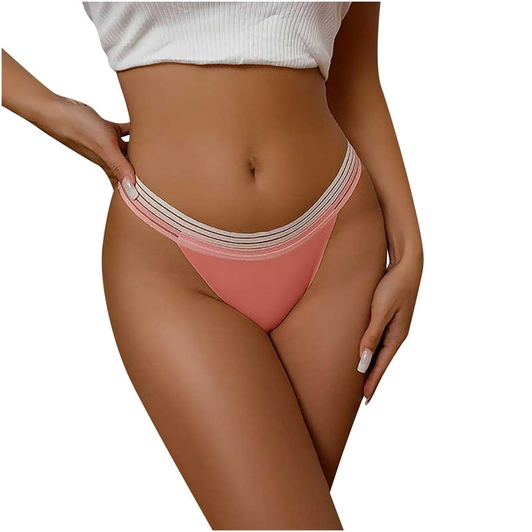 Women's Striped Panties, T Back Low Waist See Through Panties Sexy Seamless  V-shape Design Lace Thongs