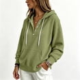 thumbnail image 5 of Women Waffle Knit Henley Hoodie Sevevn Drawstring Hood Button Placket Kangaroo Pocket Long Sleeve Loose Pullover Sweatshirt for Daily Loungewear Street Wear, 5 of 7