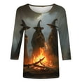 thumbnail image 4 of Raeneomay 3/4 Length Sleeve Womens Tops Halloween Day Round Neck T-Shirt Loose Top, 4 of 5