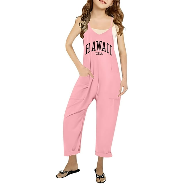 Landzoo Combinaison Sans Manches à Col en V Imprimée pour Filles, Coupe Ample, Décontractée, avec Poches, pour Adolescentes et Juniors, Légère et Confortable, Vêtements Mignons et Confortables pour Filles