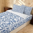 thumbnail image 2 of Erosebridal Traditional Flower Zipper Full Size Comforter Sets with Fitted Sheet and 2 Pillowcases, Retro Blossom Zipper Bedding Set, Reversible, Navy White, Reversible, 2 of 7