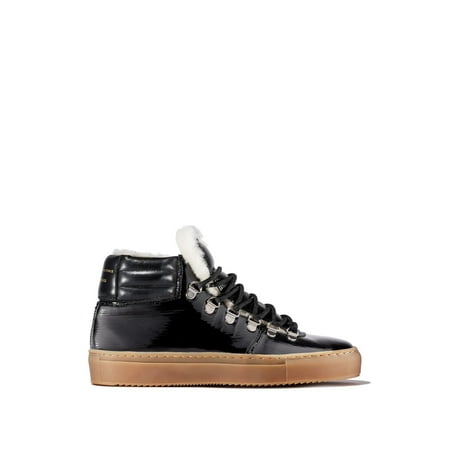 

ZESPA Womens Black Shearling Padded Fantasy Round Toe Platform Lace-Up Leather Sneakers 39