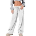 thumbnail image 5 of DeHolifer Women's Sweatpant Wide Leg Casual Solid Color High Waist Baggy Drawstring Pants with Pockets White S, 5 of 7